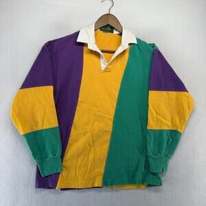 Vintage Mardi Gras Rugby Shirt Men's Medium Purple Yellow Green Vertical Striped